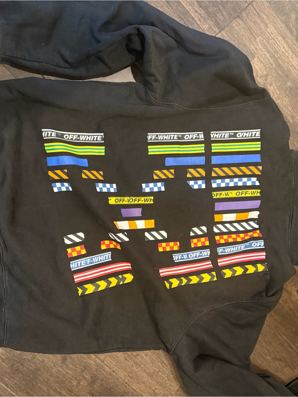 Off-White Black Hoodie with Multicolor Graphic Stripes